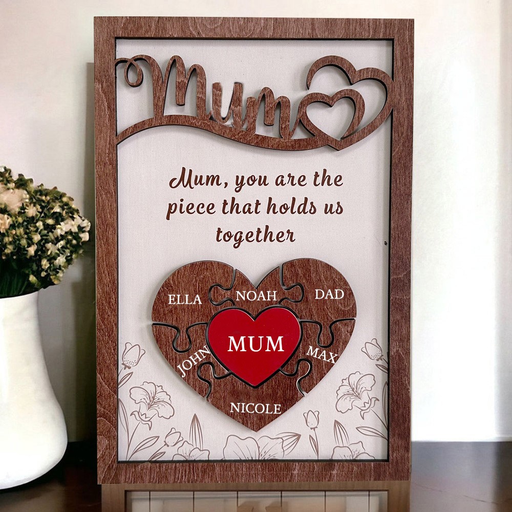 Personalised Mother's Day Gifts Mum Wooden Puzzle Pieces Sign With Names Unique Family Gift For Mum Grandma