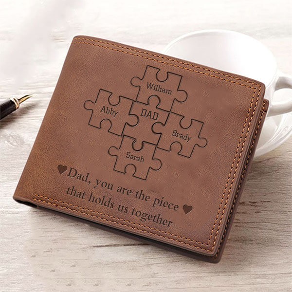 Father's Day Gift Personalised Dad You Are the Piece That Holds Us Together Leather Trifold Wallet