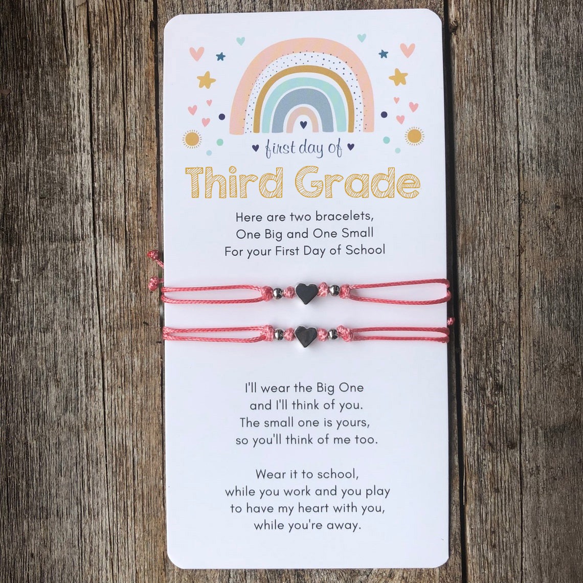 First Day of Third Grade Mummy and Me Heart Matching Bracelets Back to School Gift Ideas