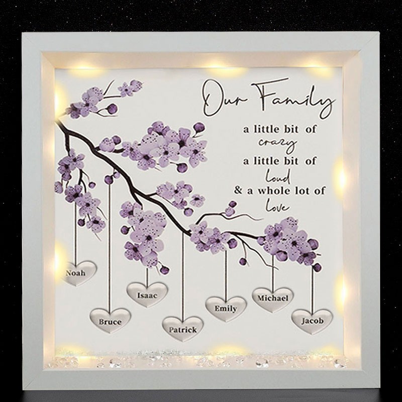 Personalised Light Up Family Tree Box Frame with 1-25 Names Mother's Day Gift For Grandma, Mum