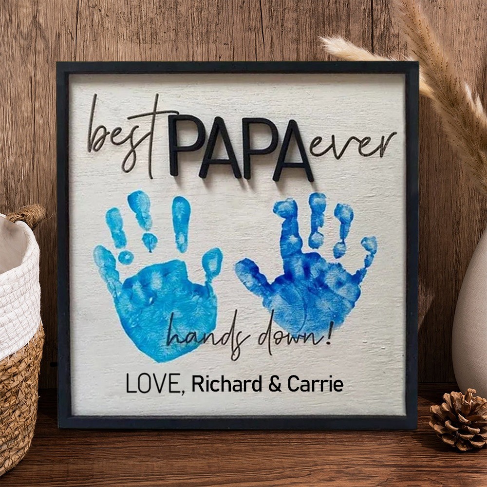 Personalised Best Papa Ever DIY Handprint Hands Down Frame First Father's Day Gift