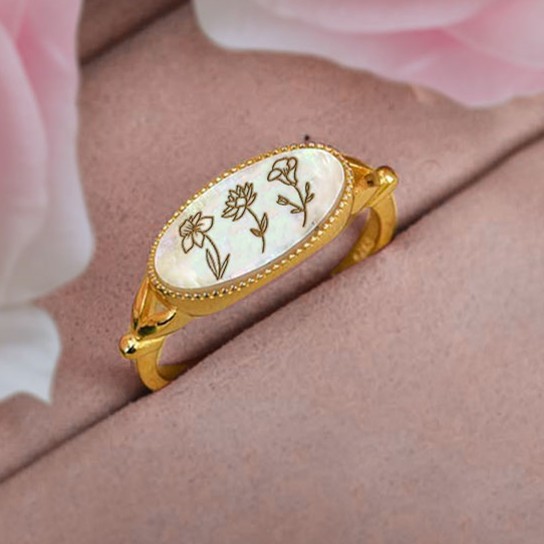 Personalised Engraved Birth Flower Ring Gift for Her