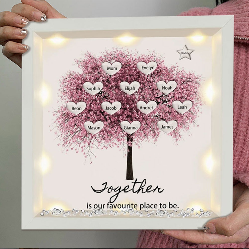 Personalised Light Up Family Tree Box Frame with 1-20 Names Mother's Day Gift For Grandma, Mum