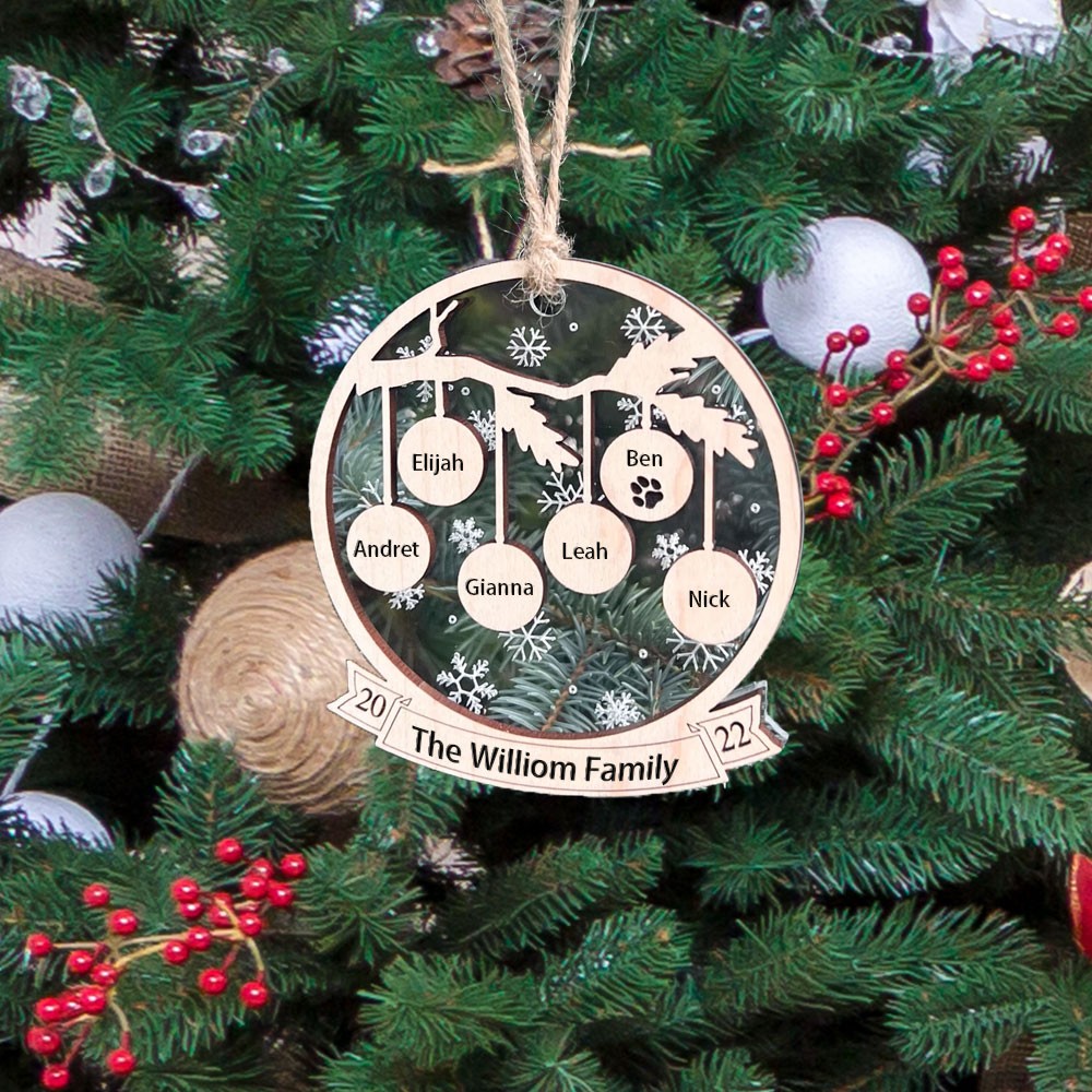 Personalised Family Tree Wood Sign Name Engravings Christmas Tree Ornament Christmas Gift