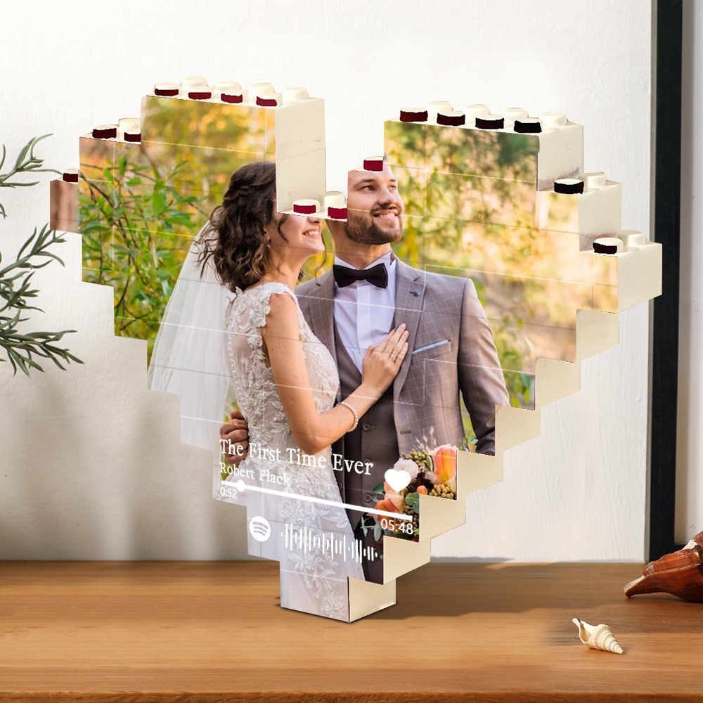 Custom Spotify Heart Shaped Photo Block Puzzle Building Brick Gifts for Her Valentine's Day Gift Ideas