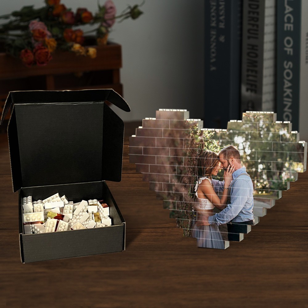 Personalised Heart Shaped Photo Block Puzzle Building Brick Gift Ideas for Anniversary Valentine's Day
