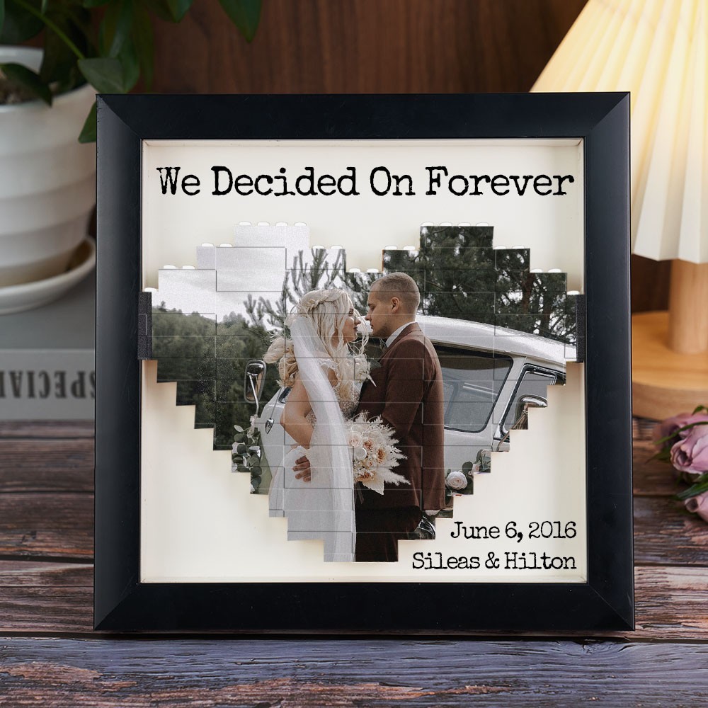 We Decided on Forever Personalised Heart Shaped Photo Block Puzzle with Frame Anniversary Gifts Valentine's Day Gift for Couple