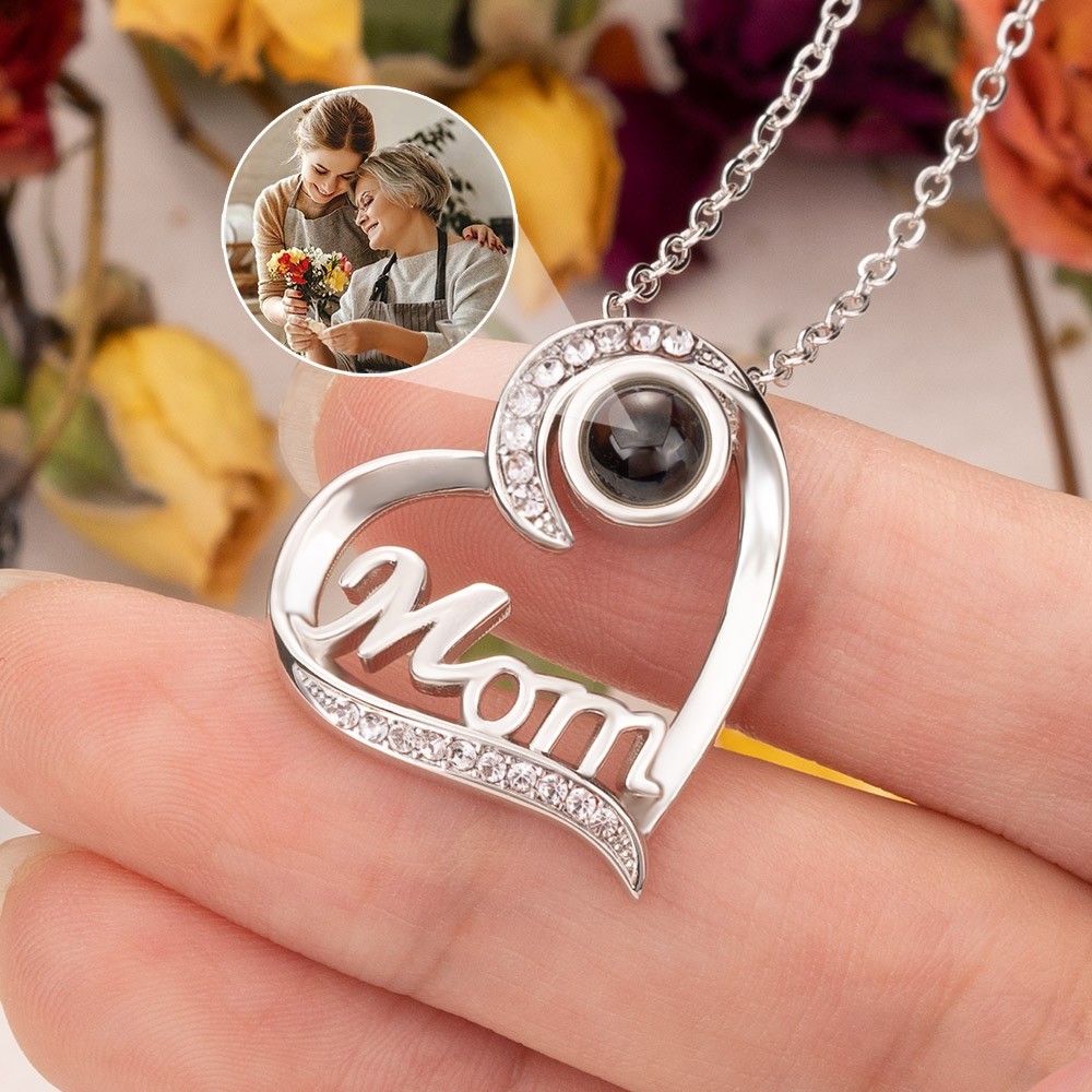 Personalised Mum Heart Pendant Photo Projection Necklace Gift for Mum