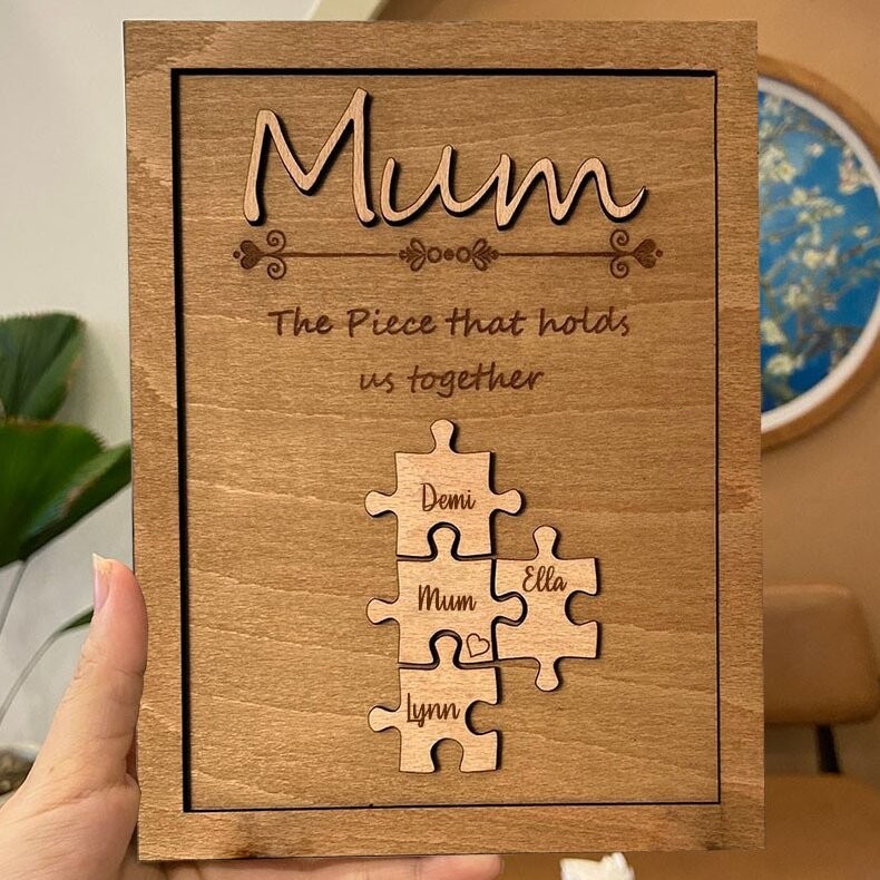 Personalised Wood Puzzle Name Pieces Sign Mum The Piece That Holds Us Together Gift for Mum Grandma Mother's Day Gift Ideas