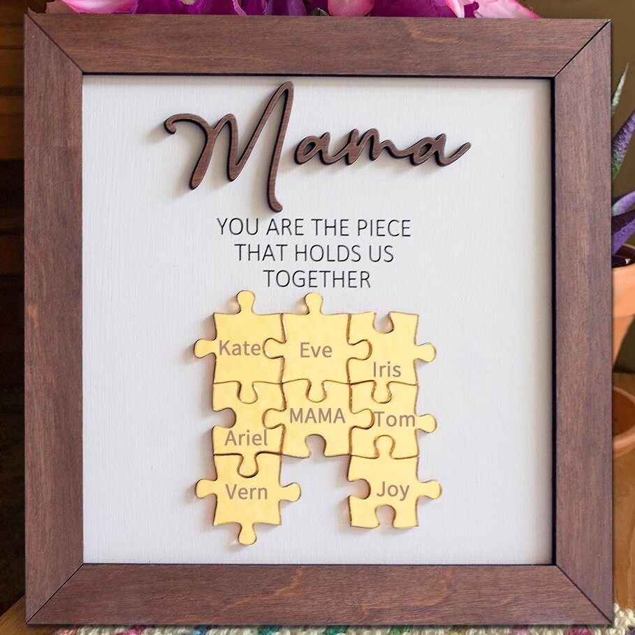 Personalised Mama Wood Puzzle Pieces Frame Name Sign Unique Gift for Grandma Mum Mother's Day Gift Ideas