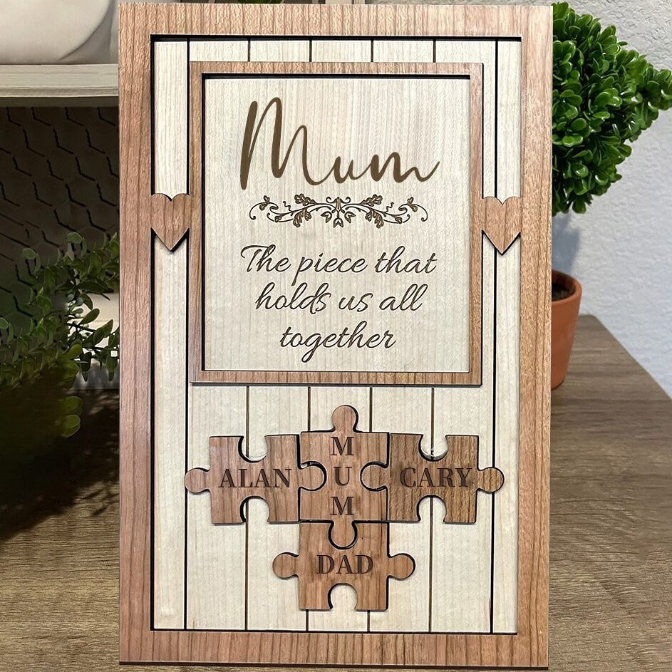 Custom Meaningful Family Sign With Puzzle Pieces Mother's Day Gift Love Gift For Mum Grandma
