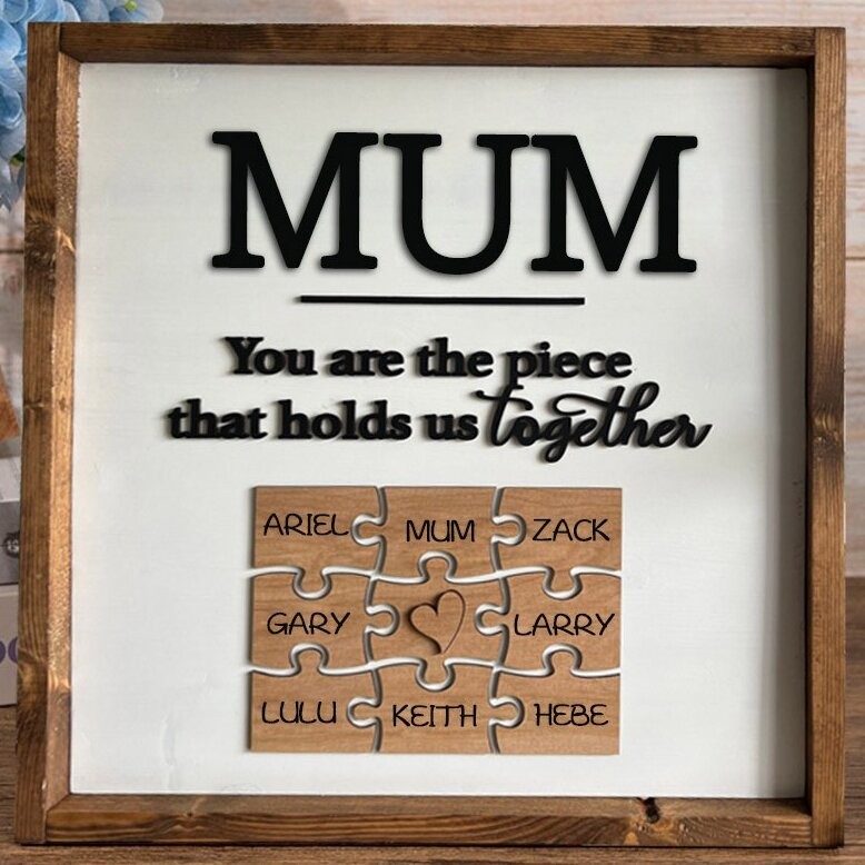 Custom Family Gift Wood Puzzle Pieces Name Sign Unique Presents For Mum Grandma Mother's Day Gift