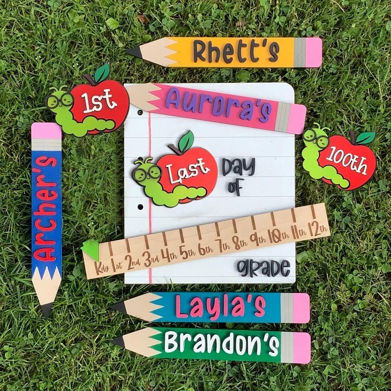 Personalised First/100th/Last Day of School Reusable Interchangeable Back to School Sign Unique Gift for Kids