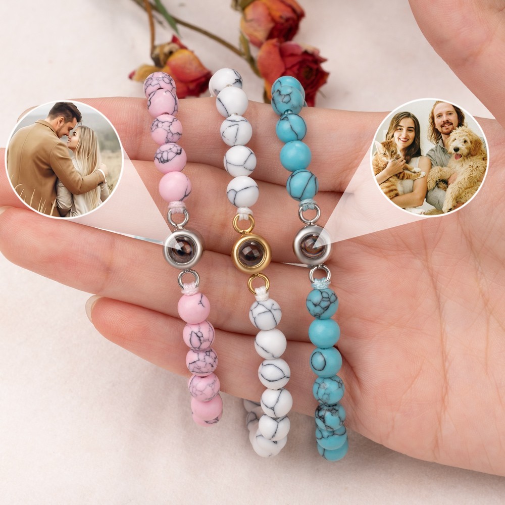 Personalised Photo Projection Beaded Adjustable Bracelet for Her Anniversary Gifts for Wife