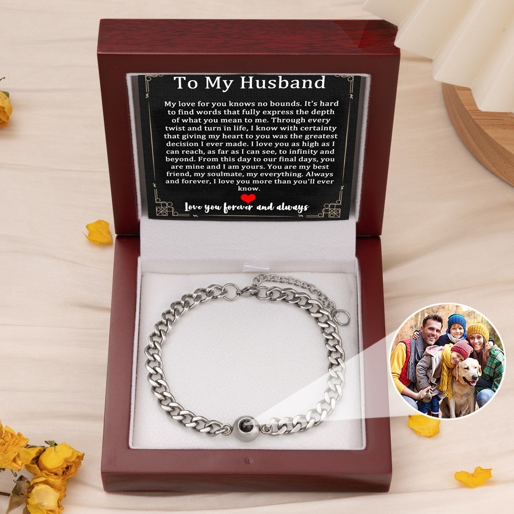 To My Husband Personalised Men Photo Projection Bracelet with Picture Inside