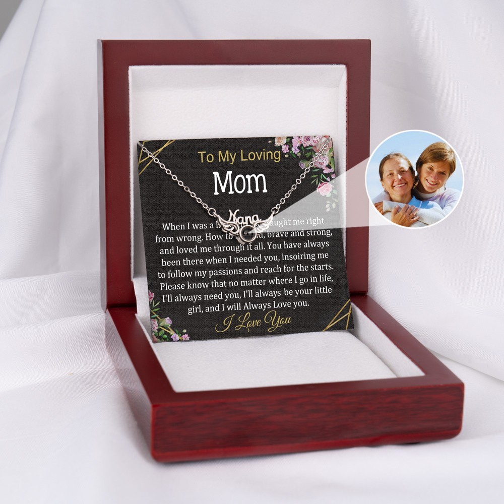 To My Mum Personalised Photo Projection Necklace with Wings Charm Christmas Gifts for Mum Nana