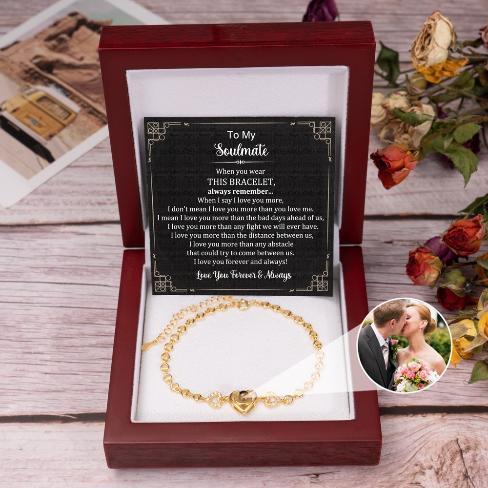 To My Soulmate Custom Photo Projection Bracelet with Picture Inside Gifts for Soulmate Christmas Gifts