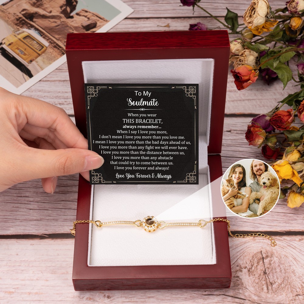 Personalised To My Soulmate Photo Projection Bracelet with Picture Inside Anniversary Gifts For Women Wife Her