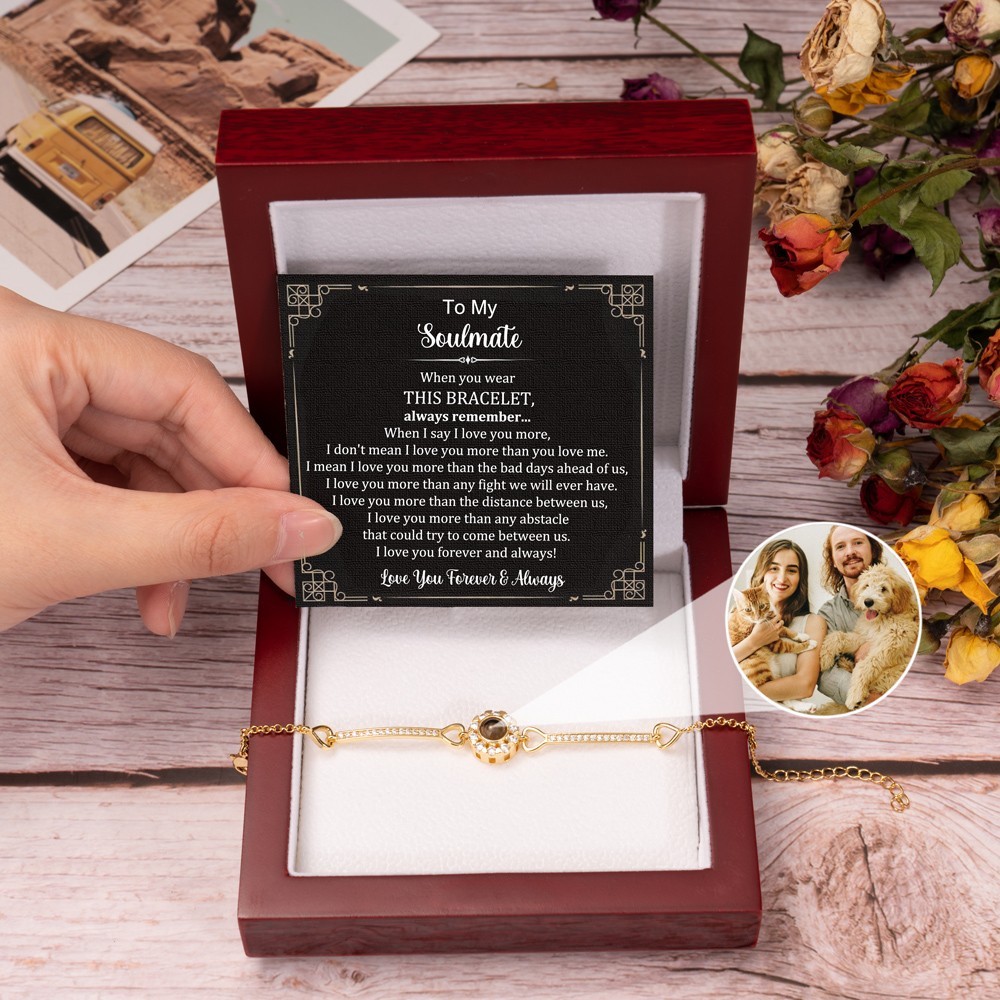 To My Soulmate Personalised Women Photo Projection Bracelet with Picture Inside Anniversary Gifts Christmas Gifts