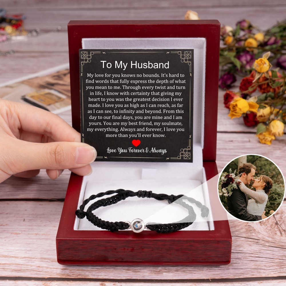 To My Husband Personalised Braided Rope Photo Projection Bracelet Gifts for Him Christmas Gifts