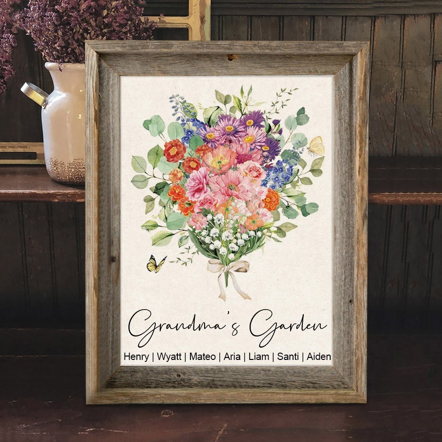 Grandma's Garden Birth Month Flower Bouquet Frame Personalised Christmas Gifts for Mum Grandma
