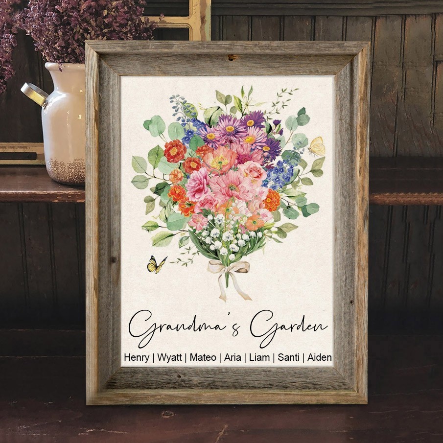 Personalised Grandma's Garden Birth Month Flower Bouquet Frame Gifts For Mum Grandma