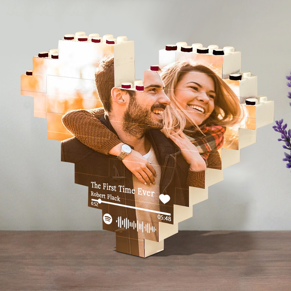 Personalised Spotify Music Heart Shaped Photo Block Puzzle Building Brick Valentine's Day Gift Ideas Anniversary Gifts for Her