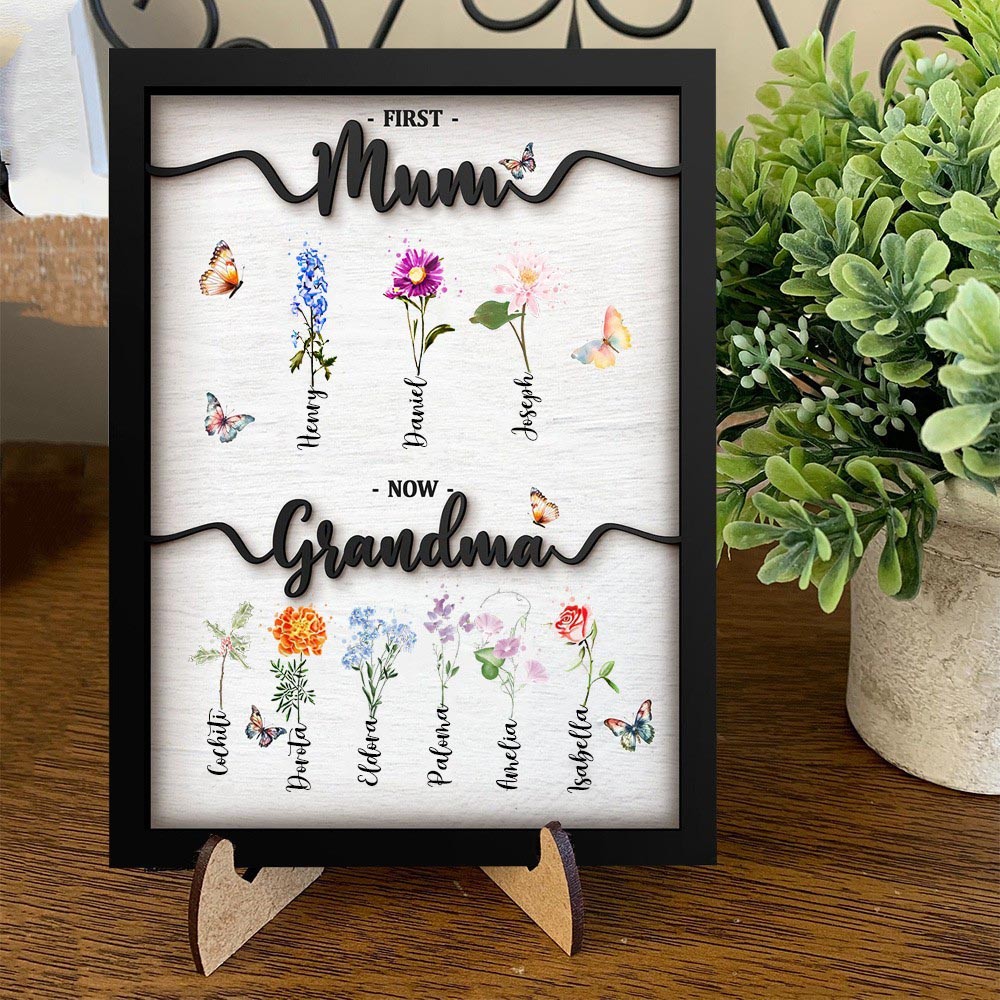 Personalised Birth Month Flowers Wooden Plaque Sign Great Grandma's Gift Christmas Gifts for Mum