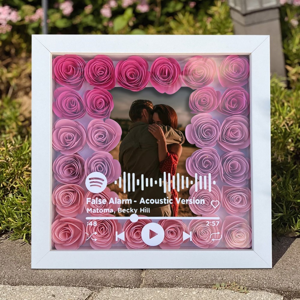 Personalised Spotify Music Song Flower Shadow Box Keepsake Gifts for Her Valentine's Day Gifts Anniversary Gift Ideas