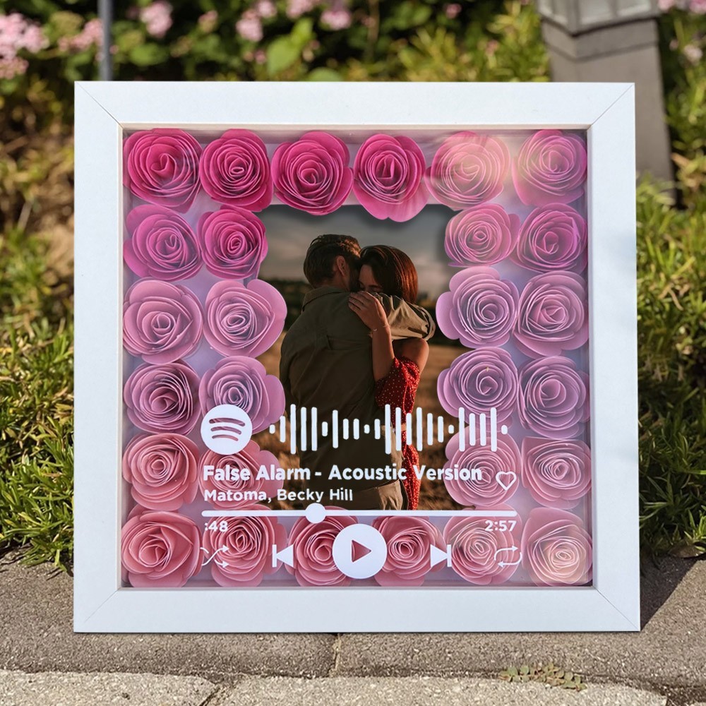 Personalised Spotify Music Song Flower Shadow Box Keepsake Anniversary Valentine's Day Gifts For Mum Wife Her