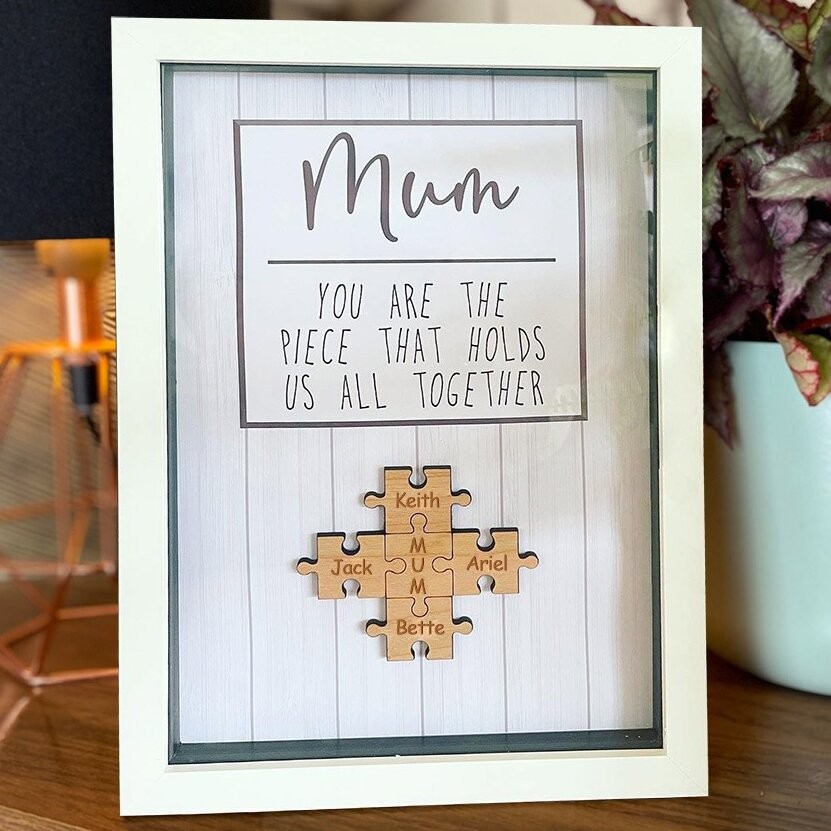 Custom Puzzle Pieces Name Frame Family Sign Heartful Gift for Mum Nana Mother's Day Gift Ideas