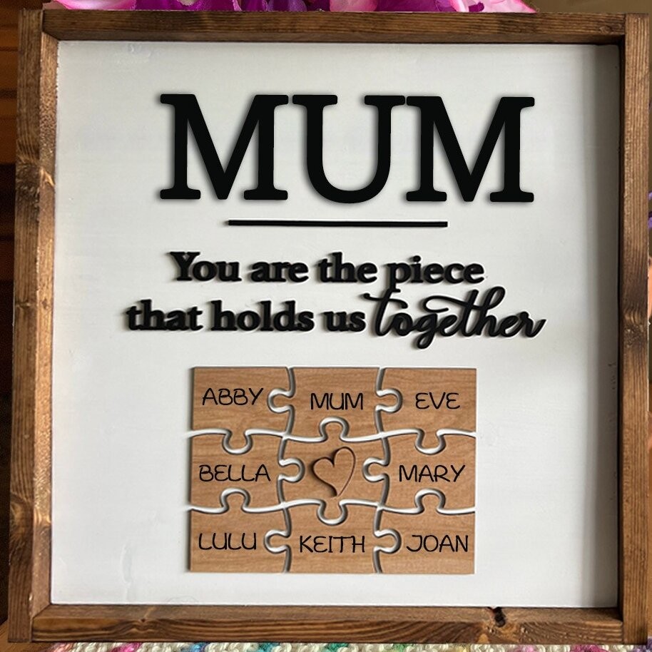 Custom Handmade Family Puzzle Sign With Kids Names Unique Gift For Mum Grandma Mother's Day Gift