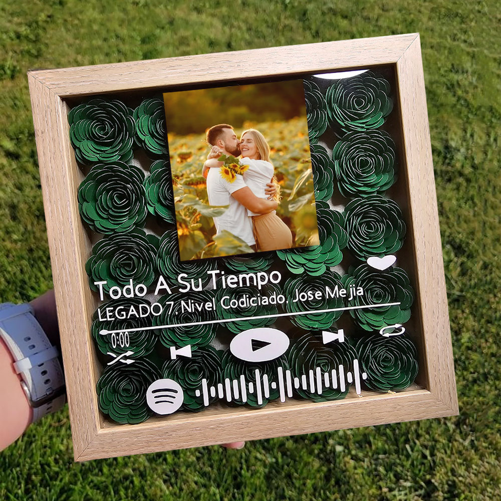 Personalised Spotify Song Name Flower Shadow Box with Couple Photo Gifts for Valentine's Day Anniversary