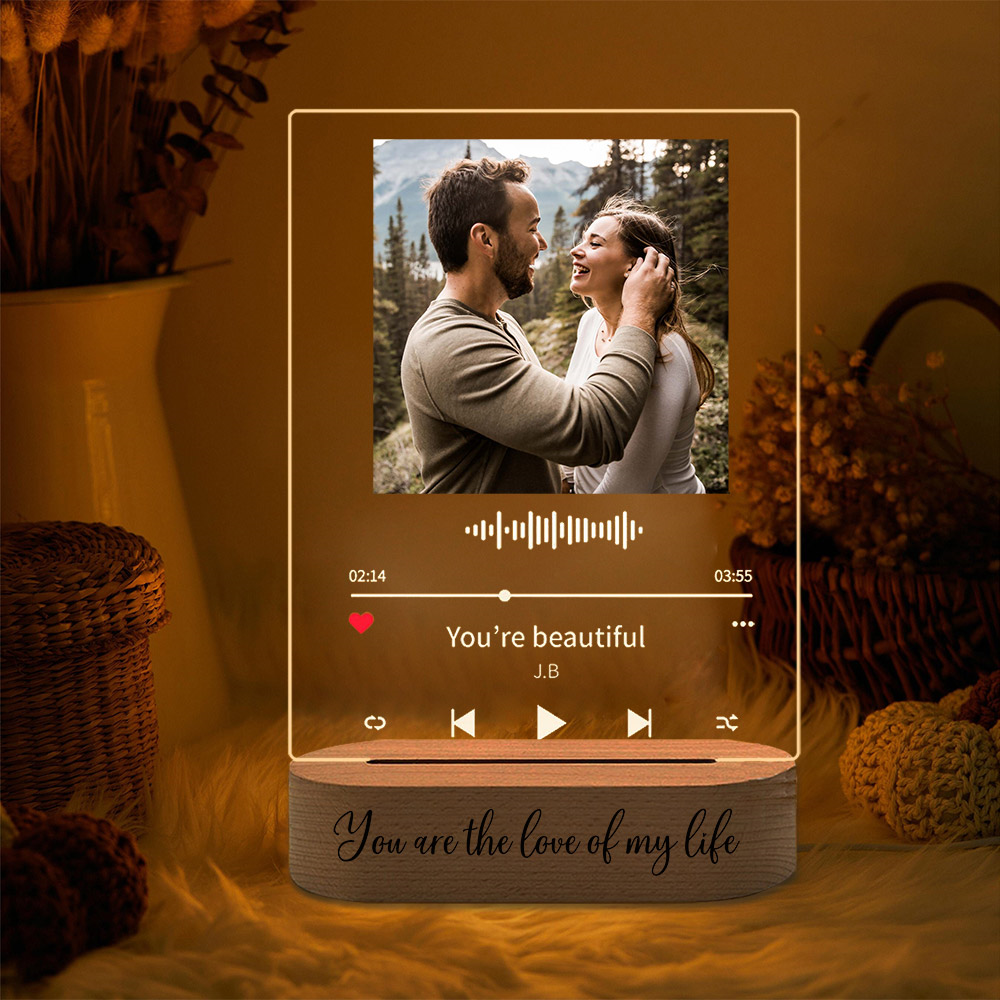 Personalised Music LED Night Light Plaque with Couple Photo for Valentine's Day Anniversary Gift Ideas