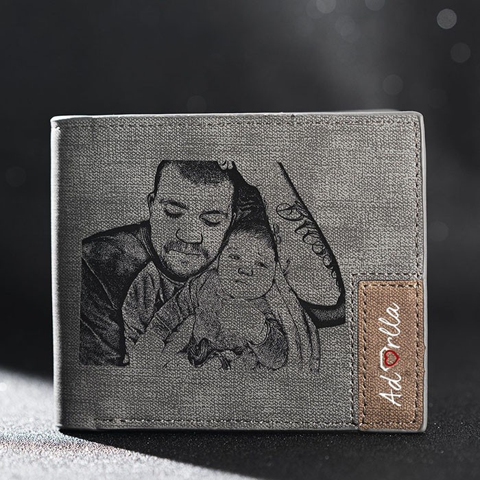 Father's Day Gift Personalised Photo Leather Wallet Gray