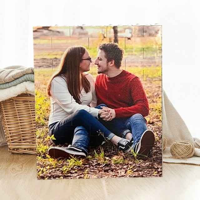 Personalised Building Brick Photo Block Anniversary Valentine's Day Gifts For Couples Her