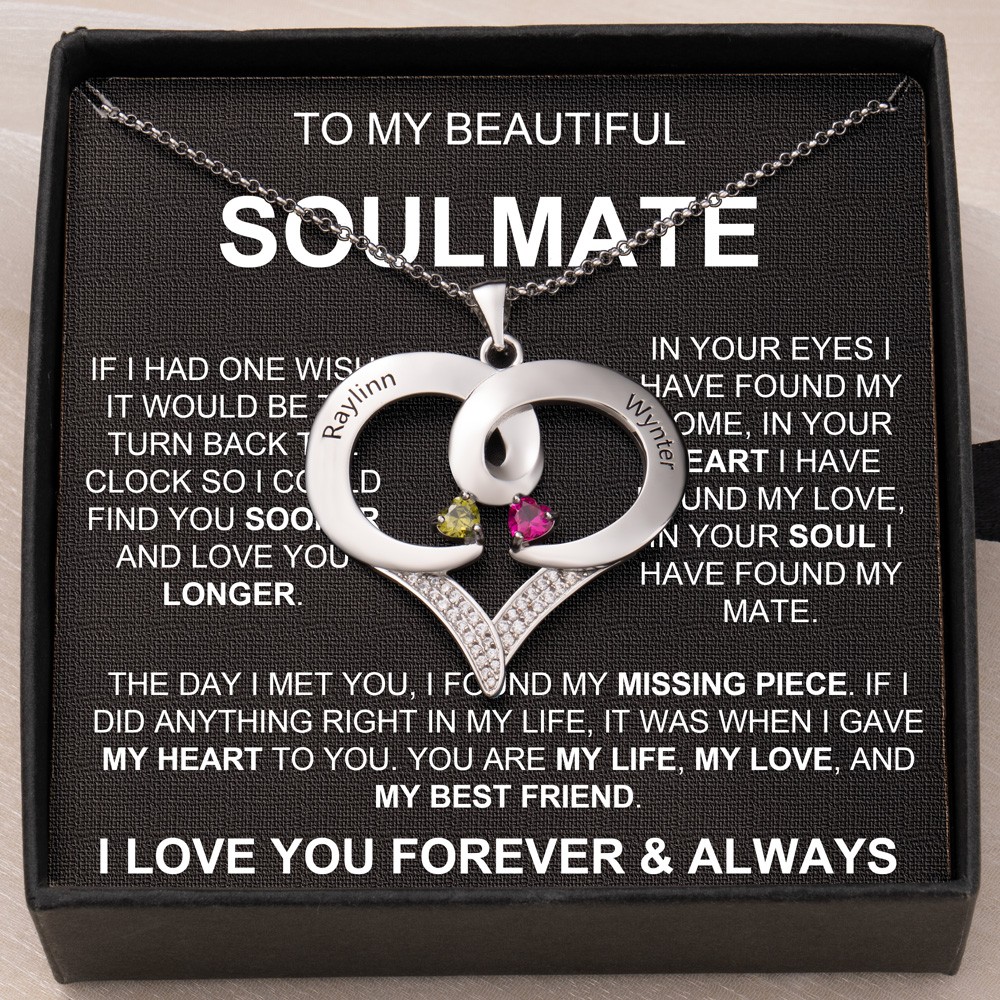 Personalised To My Soulmate Heart Shaped Name Necklace Gifts for Soulmate Anniversary Gifts Christmas Gifts for Her Valentine's Day Gifts