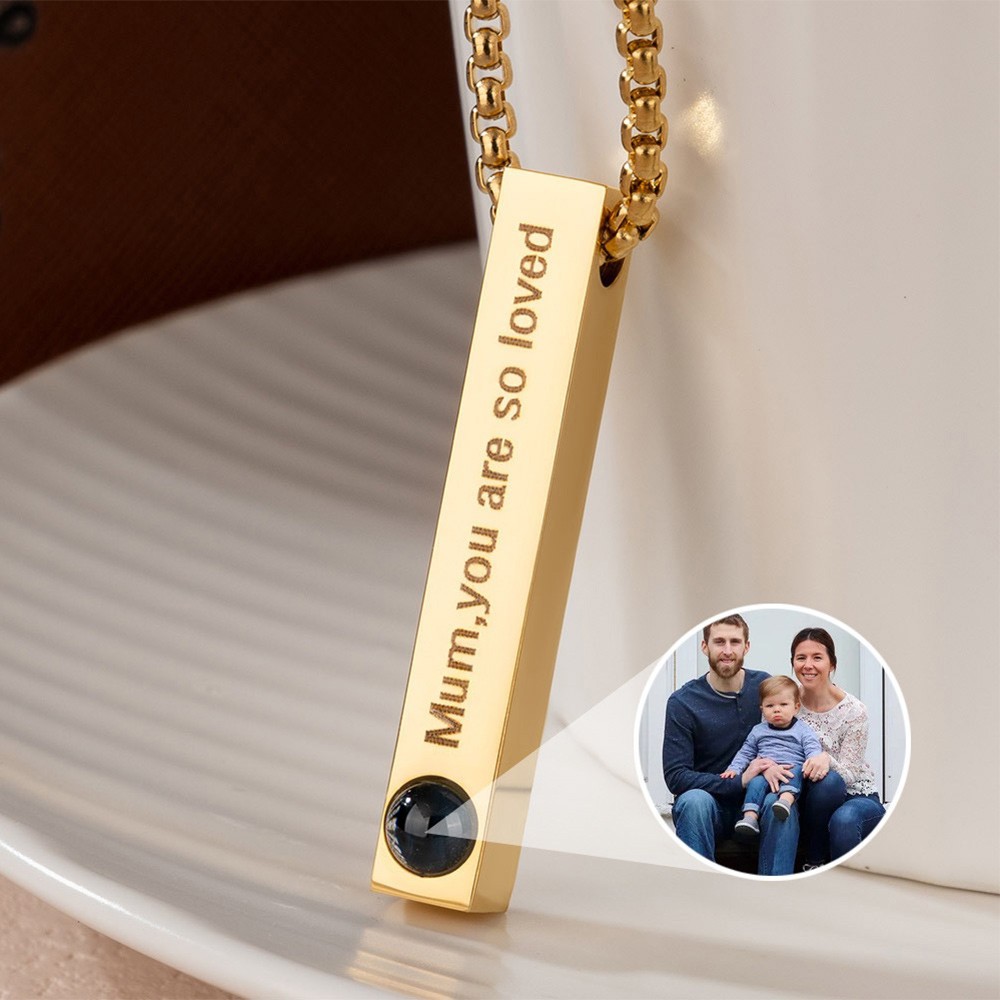Personalised Bar Projection Necklace with Picture Inside Unique Family Gifts For Mum Dad Wife Husband Her Him