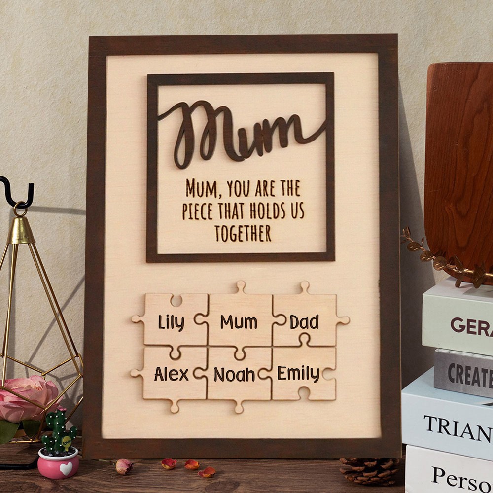 Mother's Day Gift Ideas Personalised Puzzle Pieces Sign With Names Mum You Are The Piece That Holds Us Together Unique Gift For Mum Grandma