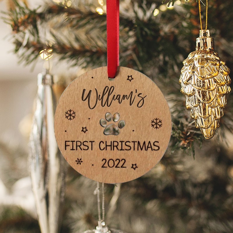 Personalised Dog's First Christmas Christmas Tree  Wooden Ornament 