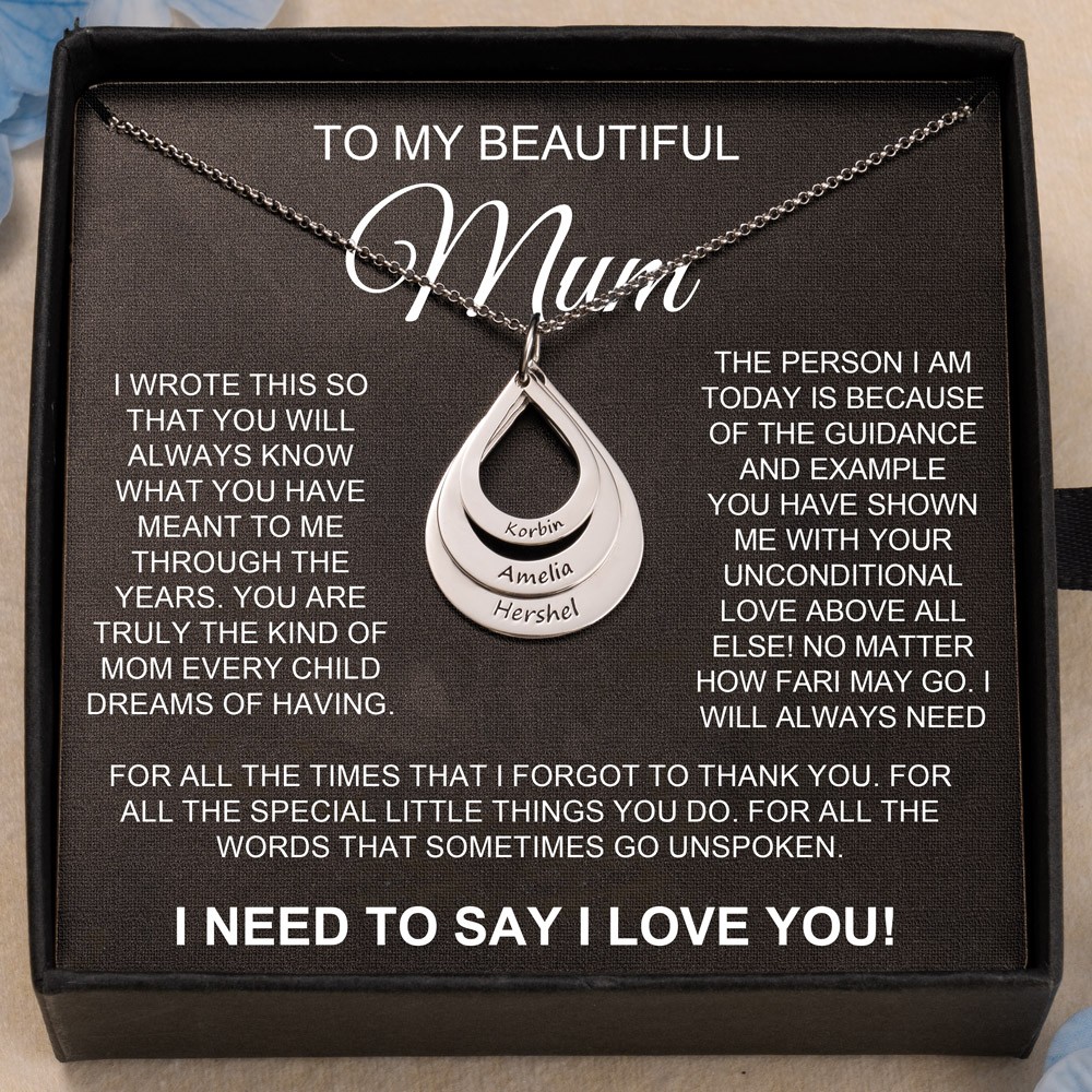 Personalised To My Beautiful Mum Drop Shaped Necklace With Kids Names Unique Family Gift For Mum Grandma Mothers Day Gift Baby Shower Gift Ideas