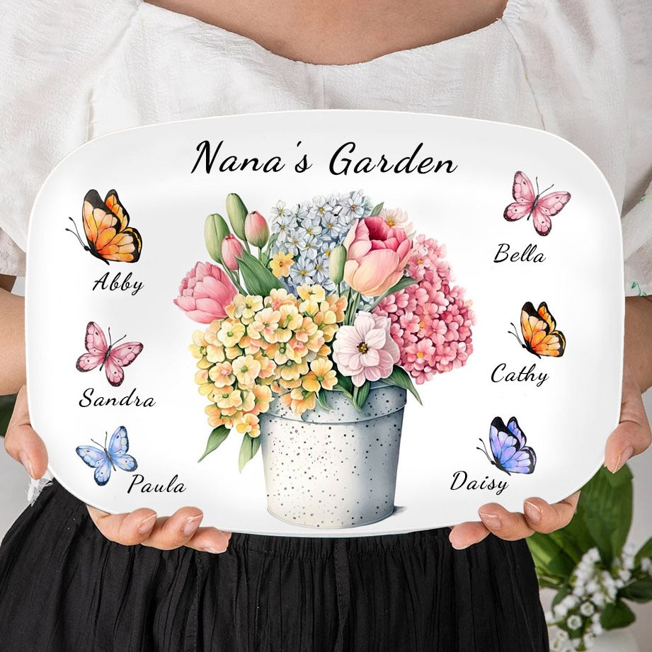 Personalised Grandma's Garden Butterfly Platter With Grandkids Names Keepsake Gifts Christmas Gift Ideas for Grandma Mum