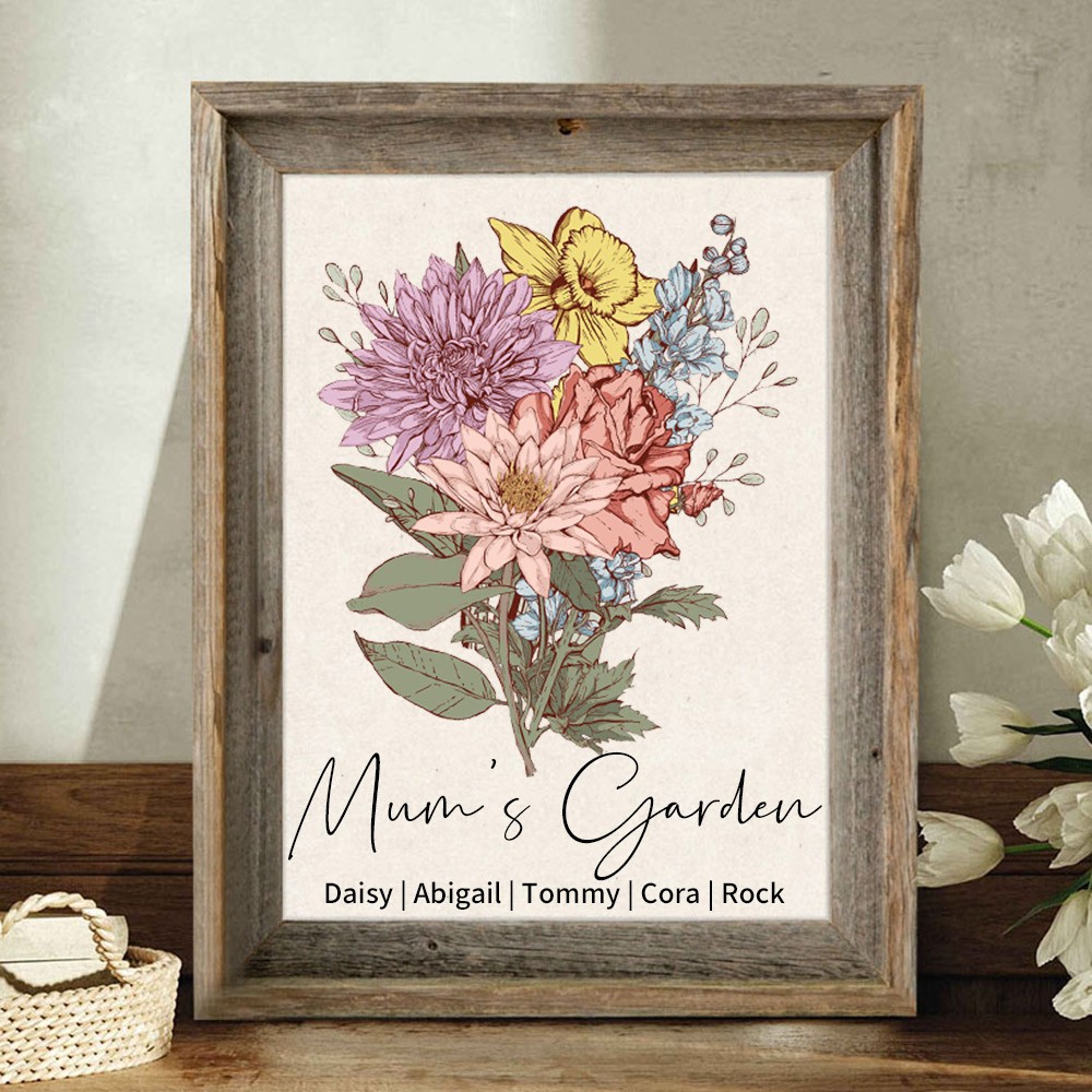 Custom Mum's Garden Bouquet Frame With Birth Flowers Mother's Day Gifts Unique Gift Ideas For Mum Grandma