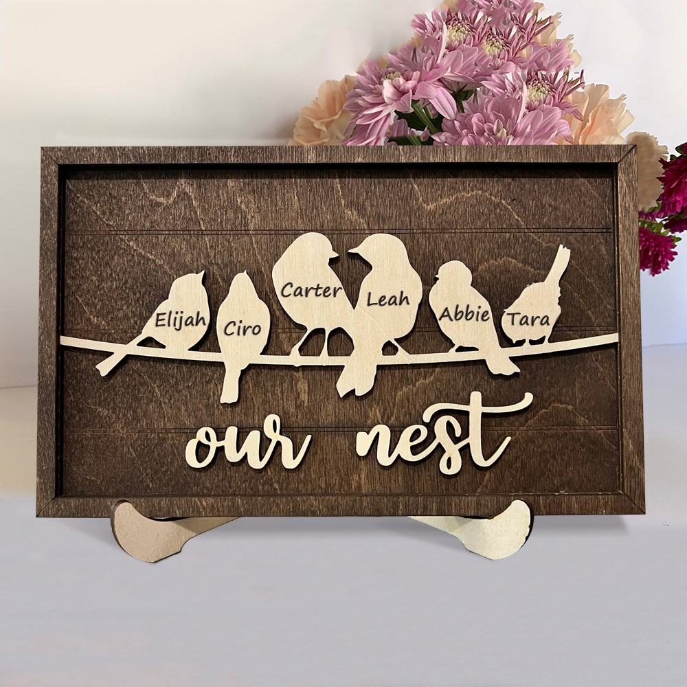 Personalised Family Bird Frame Our Nest Custom Wood Family Tree Sign Gifts for Mum Grandma Anniversary Gift Ideas for Wife