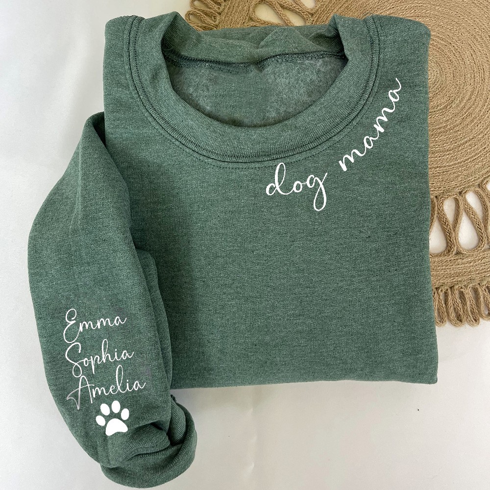 Custom Dog Mama Sweatshirt with Pet Names on Sleeve Pet Lover Gift Unique Gifts for Her