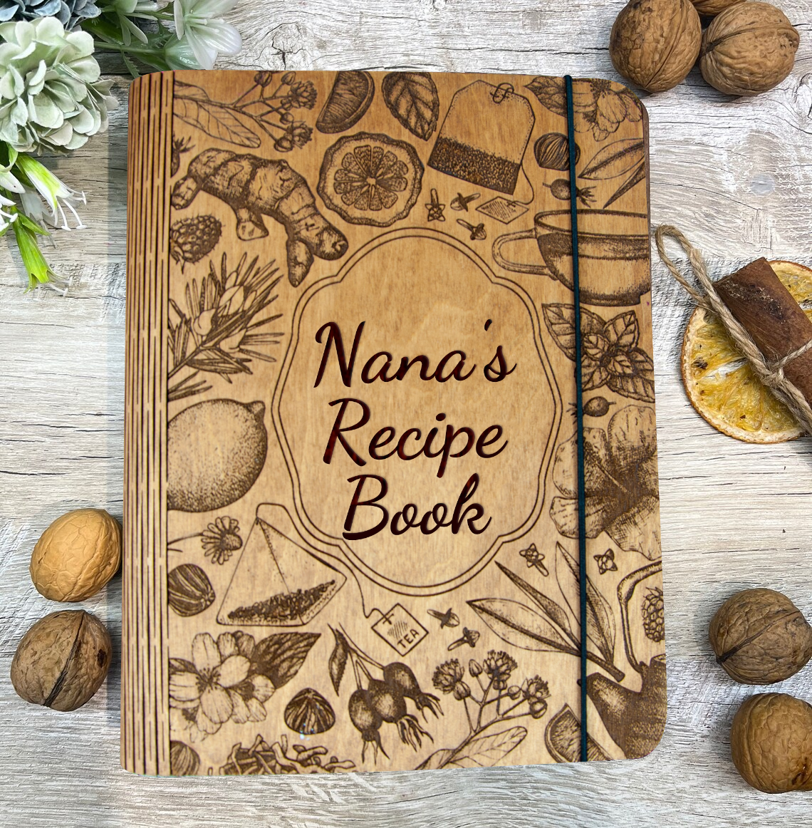 Personalised Nana's Wooden Recipe Book Cookbook Gifts For Mum Wife Her