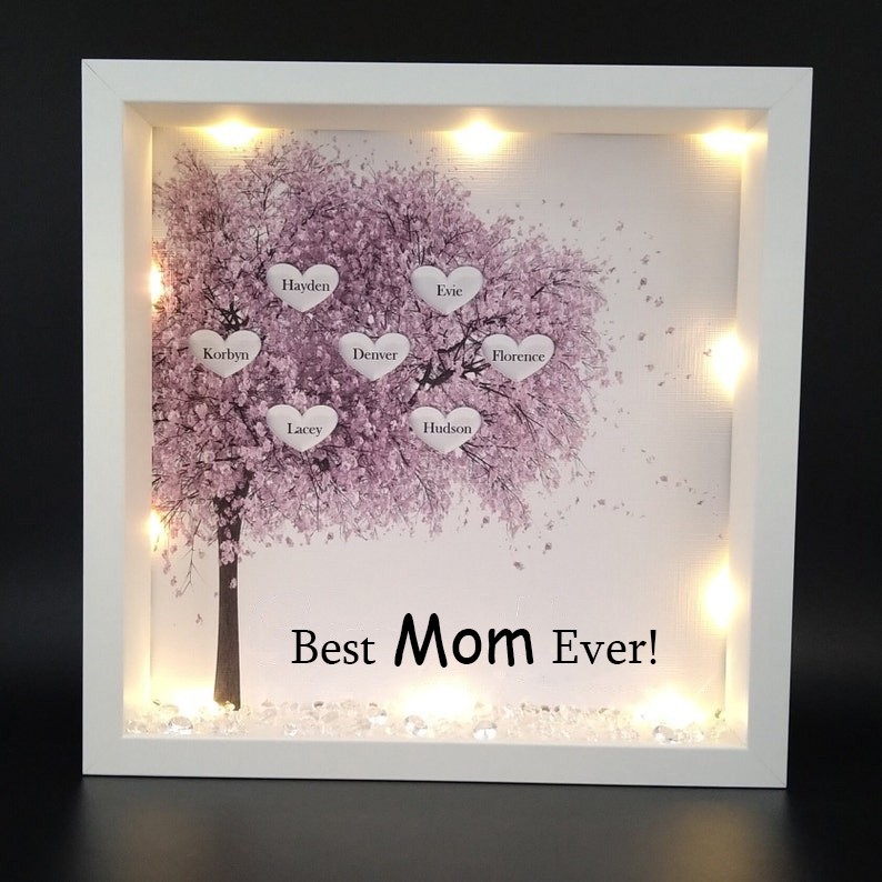 Personalised Light Up Family Tree Box Frame with 1-25 Names Mother's Day Gift For Grandma, Mum