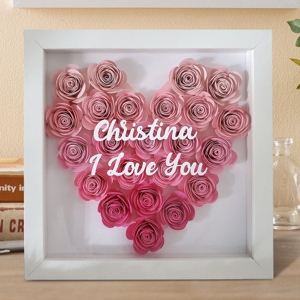 Personalised Heart Flower Shadow Box Valentine's Day Gift Custom Gift for Girlfriend