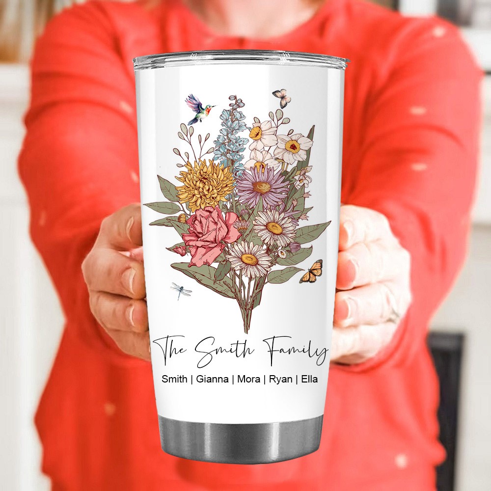 Personalised Nana's Garden Birth Flower Bouquet Tumbler Unique Gift For Mum Grandma Mother's Day Gift Ideas