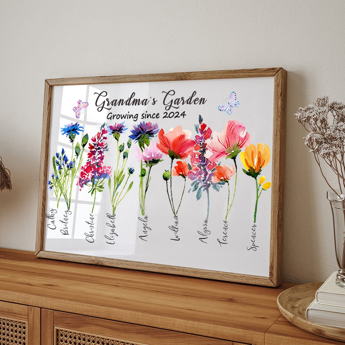 Personalised Grandma's Garden Birth Flower Frame With Kids Names Gift For Mum Grandma Mother's Day Gift